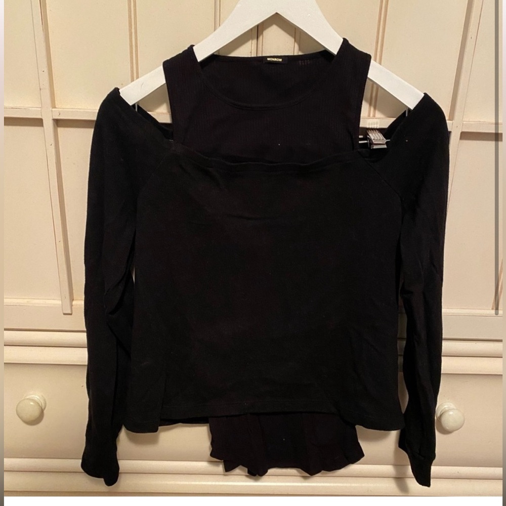 Monrow Double Layer Long Sleeve Top in Black